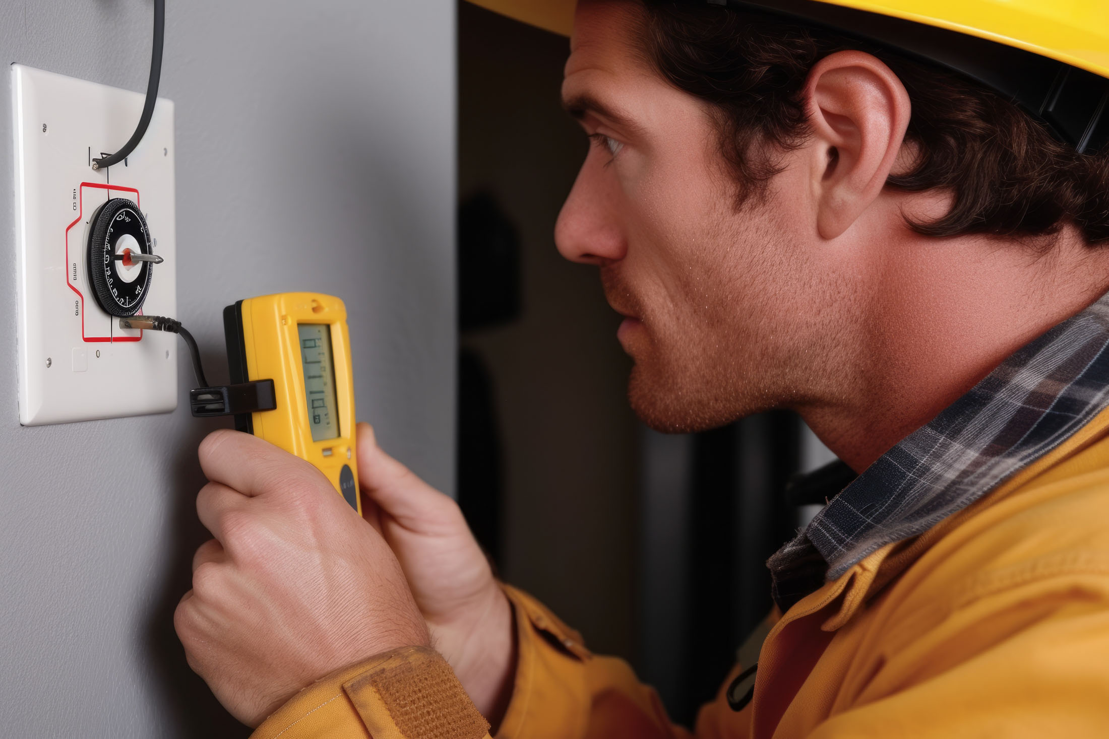 Diagnostiqueur immobilier contrôlant une installation électrique